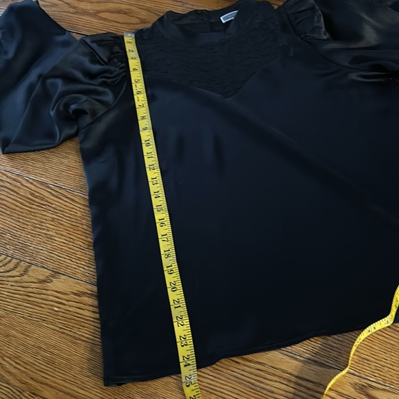 Pleione black dressy blouse. High neck, sheer details, long sleeves. Size Large - Picture 8 of 10